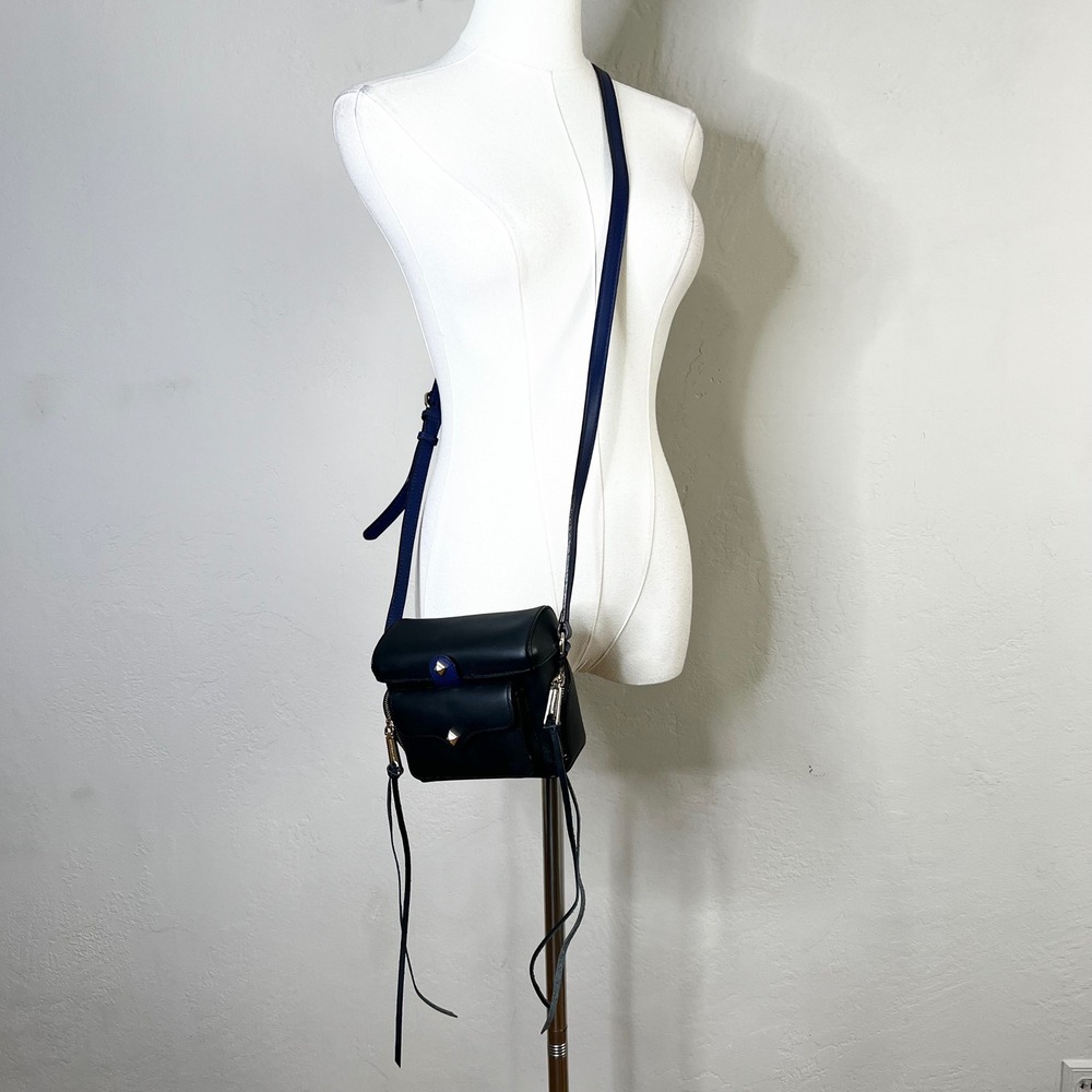 Rebecca Minkoff‎ Camera Bag Craig Black Blue Leather Crossbody Small Purse